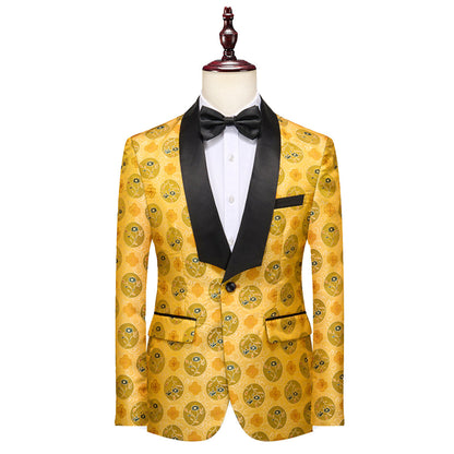 Costume de Fête pour Homme 2 Pièces Ajusté avec Revers Châle, Un Bouton, Broderie