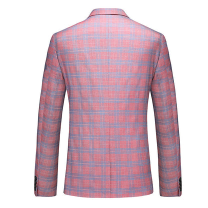 Costume de Fête pour Homme 3 Pièces à Carreaux, Coupe Ajustée, Revers Cranté, Veste Monopoutre à Un Bouton