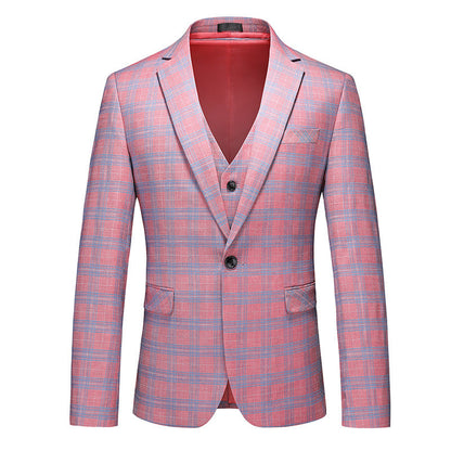 Costume de Fête pour Homme 3 Pièces à Carreaux, Coupe Ajustée, Revers Cranté, Veste Monopoutre à Un Bouton
