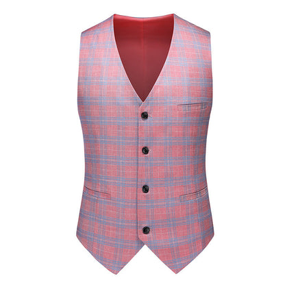 Costume de Fête pour Homme 3 Pièces à Carreaux, Coupe Ajustée, Revers Cranté, Veste Monopoutre à Un Bouton