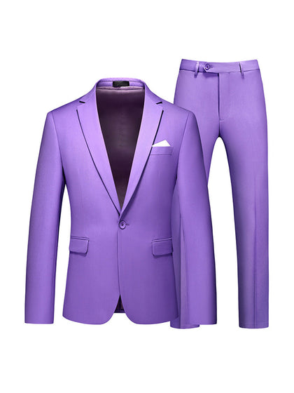 Costume de Fête pour Homme 2 Pièces Ajusté avec Revers Cranté, Bouton Unique et Veste à Simple Boutonnage