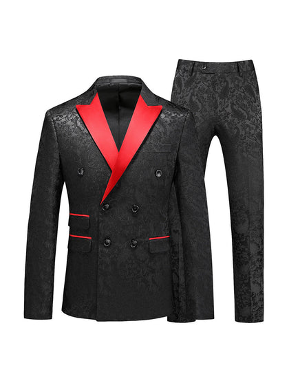 Costumes de Fête pour Hommes 2 Pièces à Revers Pointus Ajustés, Double Boutonnage à Six Boutons
