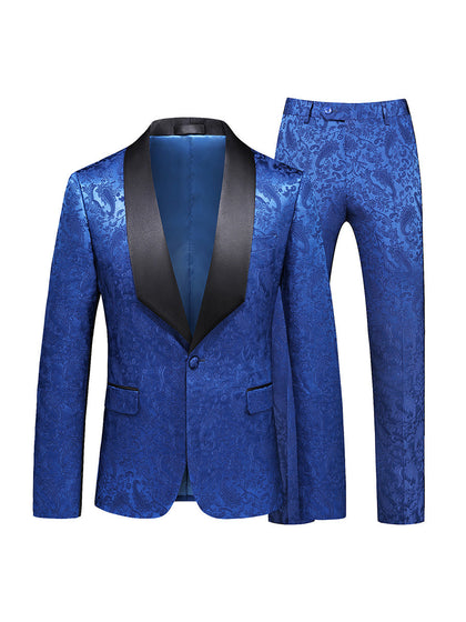 Costume de Fête pour Homme 2 Pièces en Jacquard, Coupe Ajustée, Col Châle, Un Bouton, Simple Boutonnage