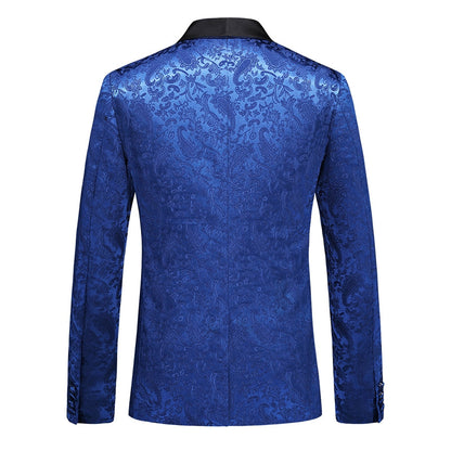 Costume de Fête pour Homme 2 Pièces en Jacquard, Coupe Ajustée, Col Châle, Un Bouton, Simple Boutonnage