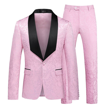 Costume de Fête pour Homme 2 Pièces en Jacquard, Coupe Ajustée, Col Châle, Un Bouton, Simple Boutonnage