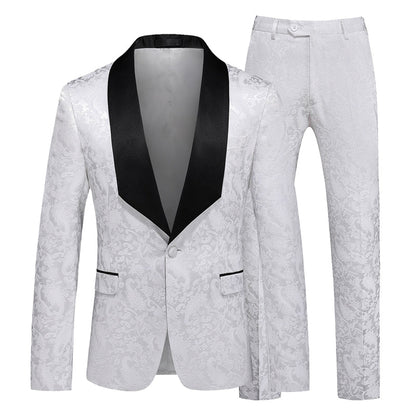 Costume de Fête pour Homme 2 Pièces en Jacquard, Coupe Ajustée, Col Châle, Un Bouton, Simple Boutonnage