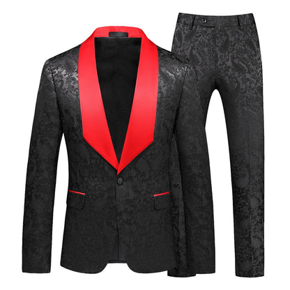 Costume de Fête pour Homme 2 Pièces en Jacquard, Coupe Ajustée, Col Châle, Un Bouton, Simple Boutonnage