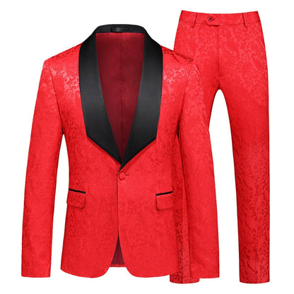 Costume de Fête pour Homme 2 Pièces en Jacquard, Coupe Ajustée, Col Châle, Un Bouton, Simple Boutonnage