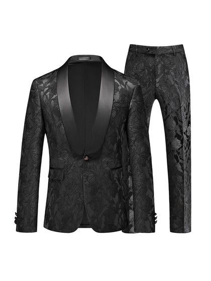 Costumes de Fête pour Hommes 2 Pièces en Jacquard à Revers Châle, Coupe Ajustée, à Un Bouton