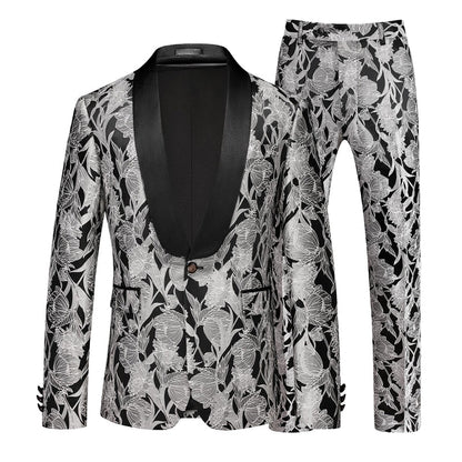 Costumes de Fête pour Hommes 2 Pièces en Jacquard à Revers Châle, Coupe Ajustée, à Un Bouton