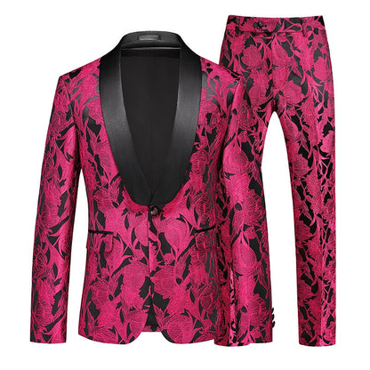 Costumes de Fête pour Hommes 2 Pièces en Jacquard à Revers Châle, Coupe Ajustée, à Un Bouton