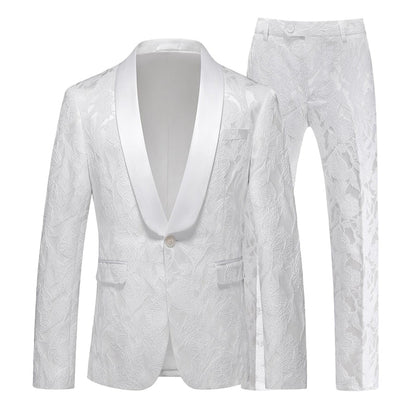 Costumes de Fête pour Hommes 2 Pièces en Jacquard à Revers Châle, Coupe Ajustée, à Un Bouton