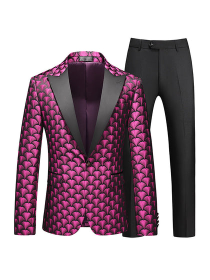 Costumes de Fête pour Hommes 2 Pièces à Revers Pointu Ajusté, Boutonnage Simple et Broderie