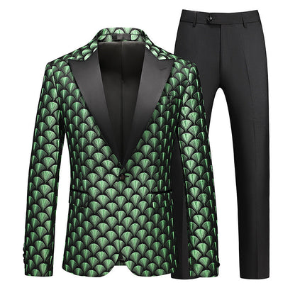 Costumes de Fête pour Hommes 2 Pièces à Revers Pointu Ajusté, Boutonnage Simple et Broderie