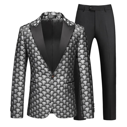 Costumes de Fête pour Hommes 2 Pièces à Revers Pointu Ajusté, Boutonnage Simple et Broderie