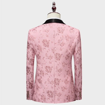 Costume de Fête pour Homme 2 Pièces à Revers Châle Ajusté, Un Bouton, Motif Floral