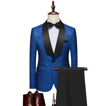Costume de Fête pour Homme 2 Pièces à Revers Châle Ajusté, Un Bouton, Motif Floral
