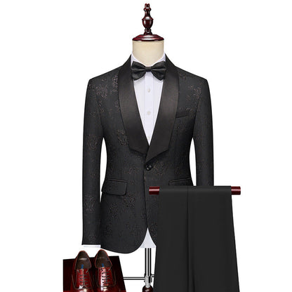 Costume de Fête pour Homme 2 Pièces à Revers Châle Ajusté, Un Bouton, Motif Floral