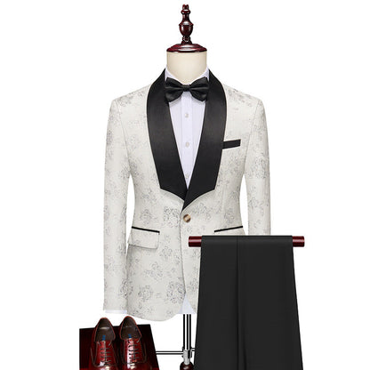 Costume de Fête pour Homme 2 Pièces à Revers Châle Ajusté, Un Bouton, Motif Floral