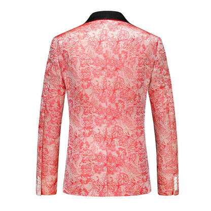 Costume 3 Pièces Homme pour Fête, Coupe Ajustée, Col Châle, Veste Croisée à Un Bouton avec Motif Floral