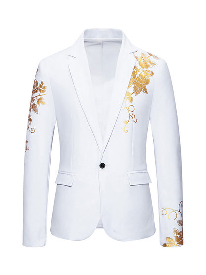 Veste de Fête pour Homme à Coupe Ajustée, Col à Revers Cranté, Un Bouton, Imprimé Floral à Simple Boutonnage