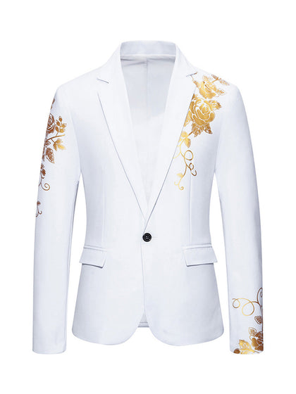 Veste de Fête pour Homme à Coupe Ajustée, Col à Revers Cranté, Un Bouton, Imprimé Floral à Simple Boutonnage