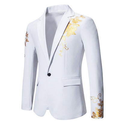 Veste de Fête pour Homme à Coupe Ajustée, Col à Revers Cranté, Un Bouton, Imprimé Floral à Simple Boutonnage