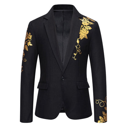 Veste de Fête pour Homme à Coupe Ajustée, Col à Revers Cranté, Un Bouton, Imprimé Floral à Simple Boutonnage