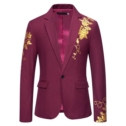 Veste de Fête pour Homme à Coupe Ajustée, Col à Revers Cranté, Un Bouton, Imprimé Floral à Simple Boutonnage