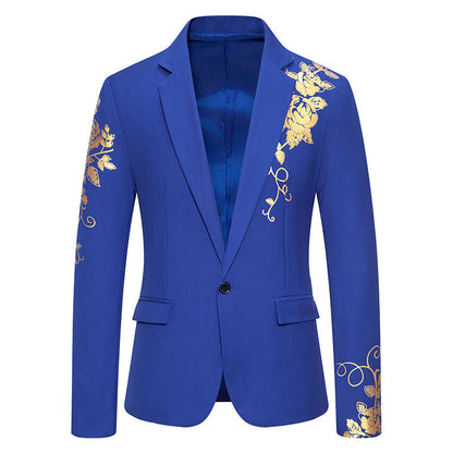 Veste de Fête pour Homme à Coupe Ajustée, Col à Revers Cranté, Un Bouton, Imprimé Floral à Simple Boutonnage