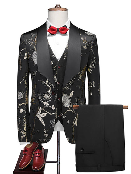 Costume de Fête pour Homme 3 Pièces Ajusté avec Revers Châle, Un Bouton et Broderie