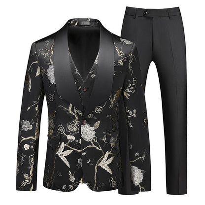 Costume de Fête pour Homme 3 Pièces Ajusté avec Revers Châle, Un Bouton et Broderie