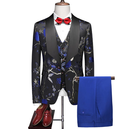 Costume de Fête pour Homme 3 Pièces Ajusté avec Revers Châle, Un Bouton et Broderie