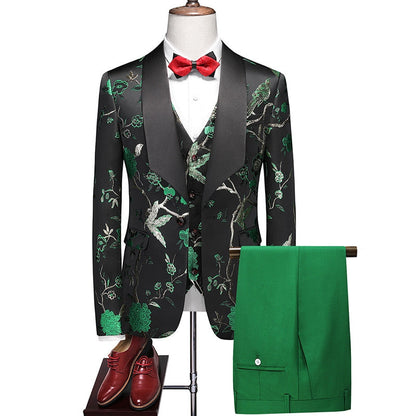 Costume de Fête pour Homme 3 Pièces Ajusté avec Revers Châle, Un Bouton et Broderie