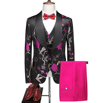 Costume de Fête pour Homme 3 Pièces Ajusté avec Revers Châle, Un Bouton et Broderie