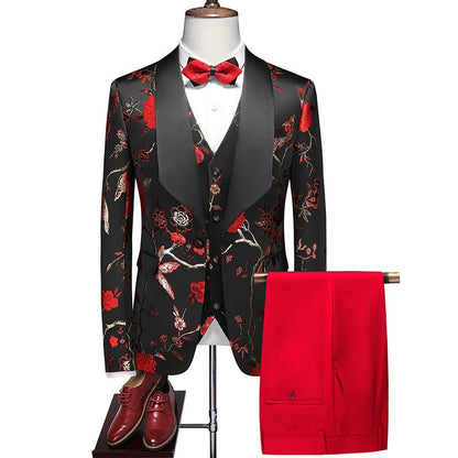 Costume de Fête pour Homme 3 Pièces Ajusté avec Revers Châle, Un Bouton et Broderie
