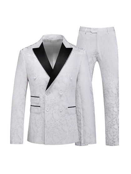 Costume de Fête pour Homme 2 Pièces à Revers Pointus Ajusté, Double Boutonnage Six Boutons en Jacquard