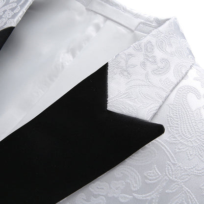 Costume de Fête pour Homme 2 Pièces à Revers Pointus Ajusté, Double Boutonnage Six Boutons en Jacquard