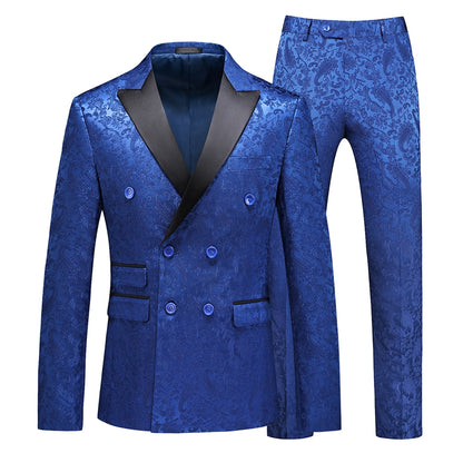 Costume de Soirée en Jacquard 2 Pièces pour Homme, Coupe Ajustée, Revers en Pointe & 6 Boutons