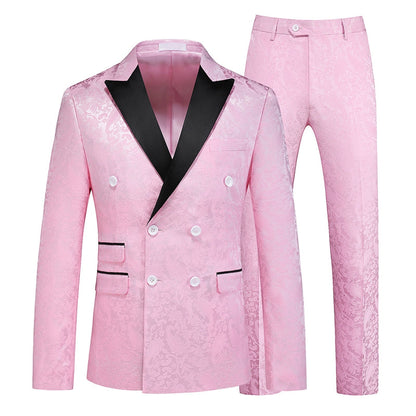 Costume de Fête pour Homme 2 Pièces à Revers Pointus Ajusté, Double Boutonnage Six Boutons en Jacquard