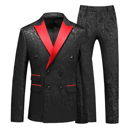 Costume de Fête pour Homme 2 Pièces à Revers Pointus Ajusté, Double Boutonnage Six Boutons en Jacquard