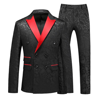 Costume de Soirée en Jacquard 2 Pièces pour Homme, Coupe Ajustée, Revers en Pointe & 6 Boutons