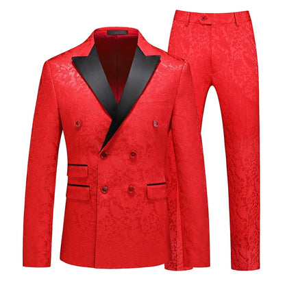 Costume de Fête pour Homme 2 Pièces à Revers Pointus Ajusté, Double Boutonnage Six Boutons en Jacquard