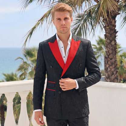 Costume de Soirée en Jacquard 2 Pièces pour Homme, Coupe Ajustée, Revers en Pointe & 6 Boutons