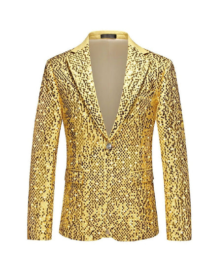 Coupe Ajustée Revers à Crans Boutonnage Simple à Un Bouton Veste de Soirée à Paillettes pour Homme
