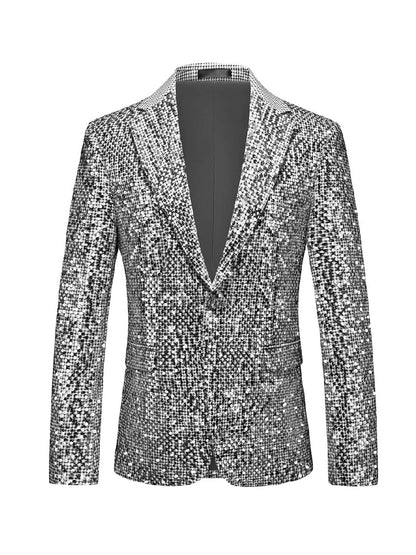 Veste de Soirée à Paillettes pour Homme, Coupe Ajustée, Revers à Crans & 1 Bouton