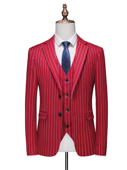Costume de Mariage 3 Pièces à Rayures pour Hommes, Coupe Ajustée à 1 Bouton