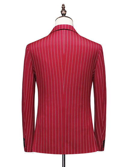 Costume de Mariage 3 Pièces à Rayures pour Hommes, Coupe Ajustée à 1 Bouton