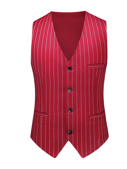 Costume de Mariage 3 Pièces à Rayures pour Hommes, Coupe Ajustée à 1 Bouton