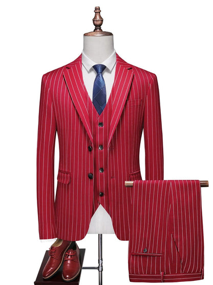 Costume de Mariage 3 Pièces à Rayures pour Hommes, Coupe Ajustée à 1 Bouton